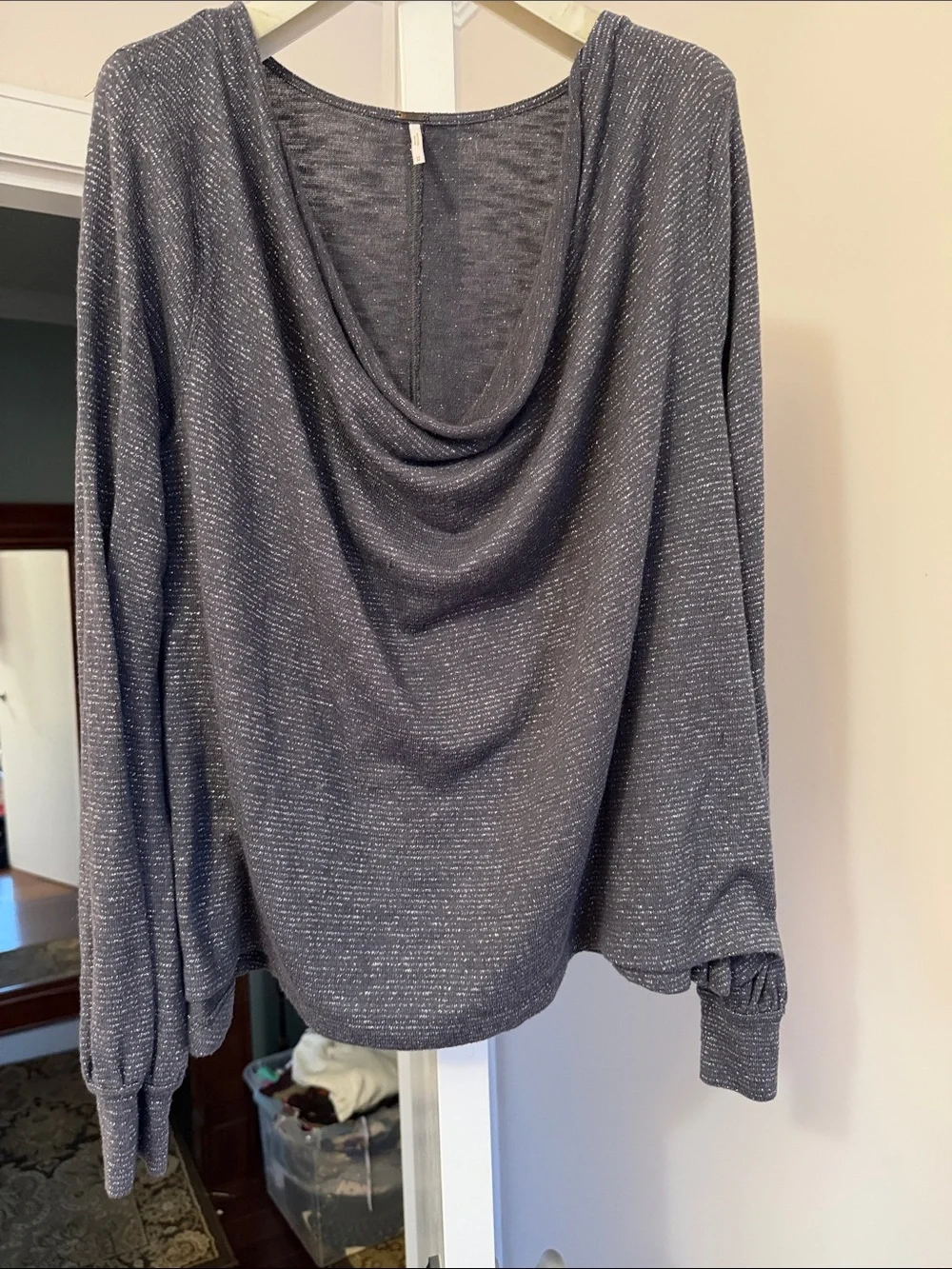Free People Charcoal Metallic Knit Top size M